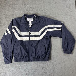 Vintage 90's Champion Pullover Blue Windbreaker Jacket Nylon Size L‎ Two Stripe